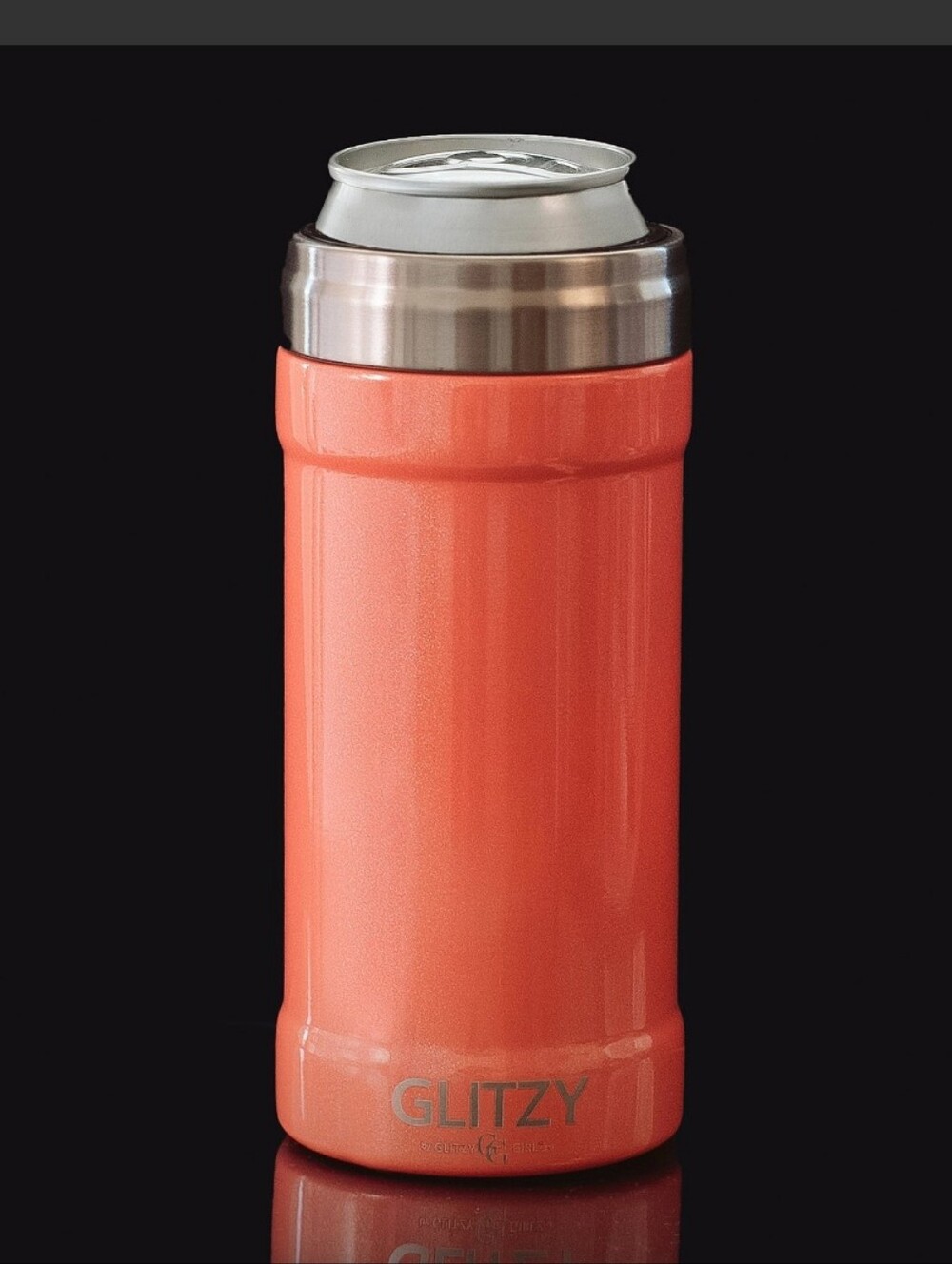 Glitzy Skinny Can Cooler Coral Glitter 12oz